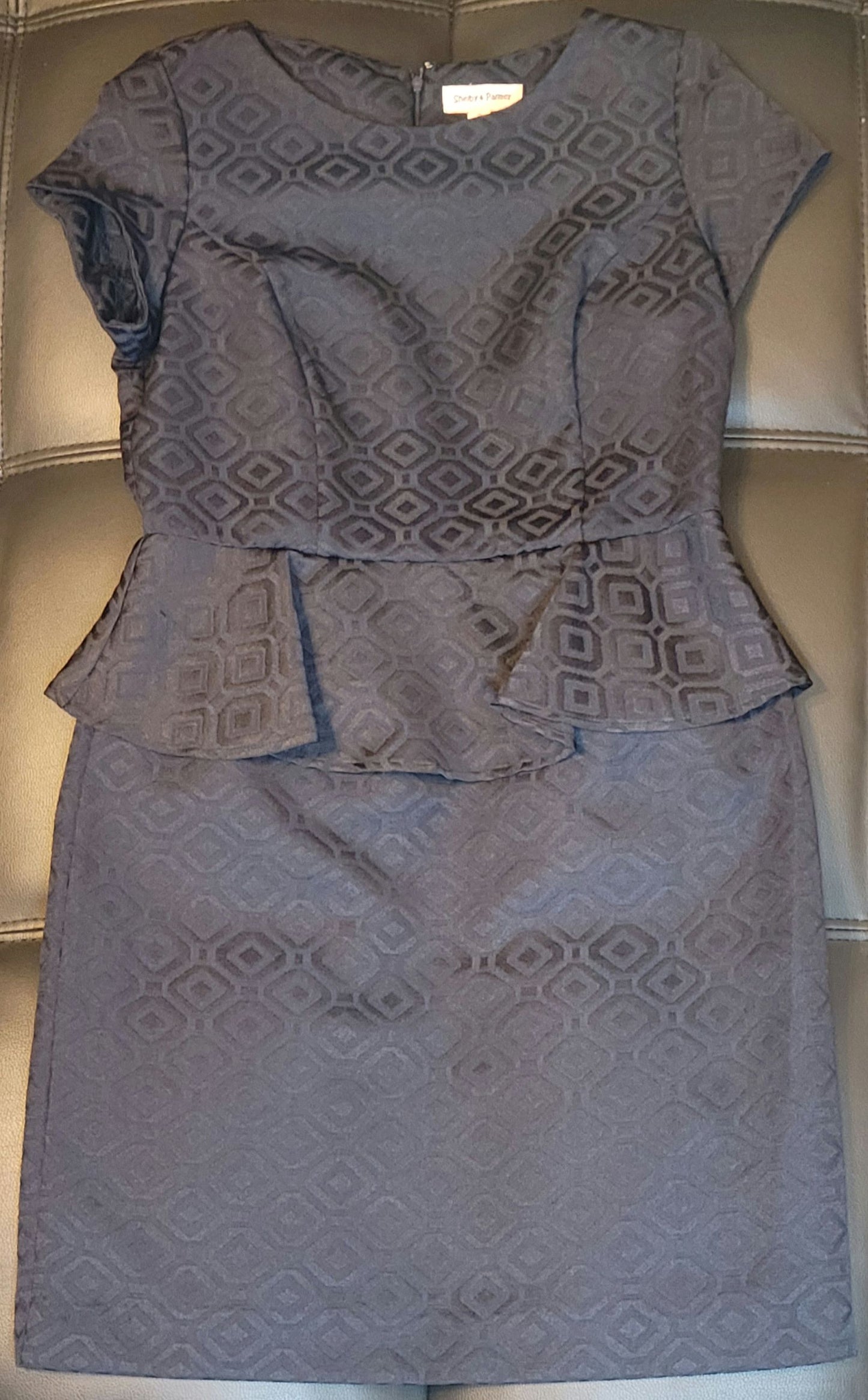 Navy Blue Patterned Peplum Dress