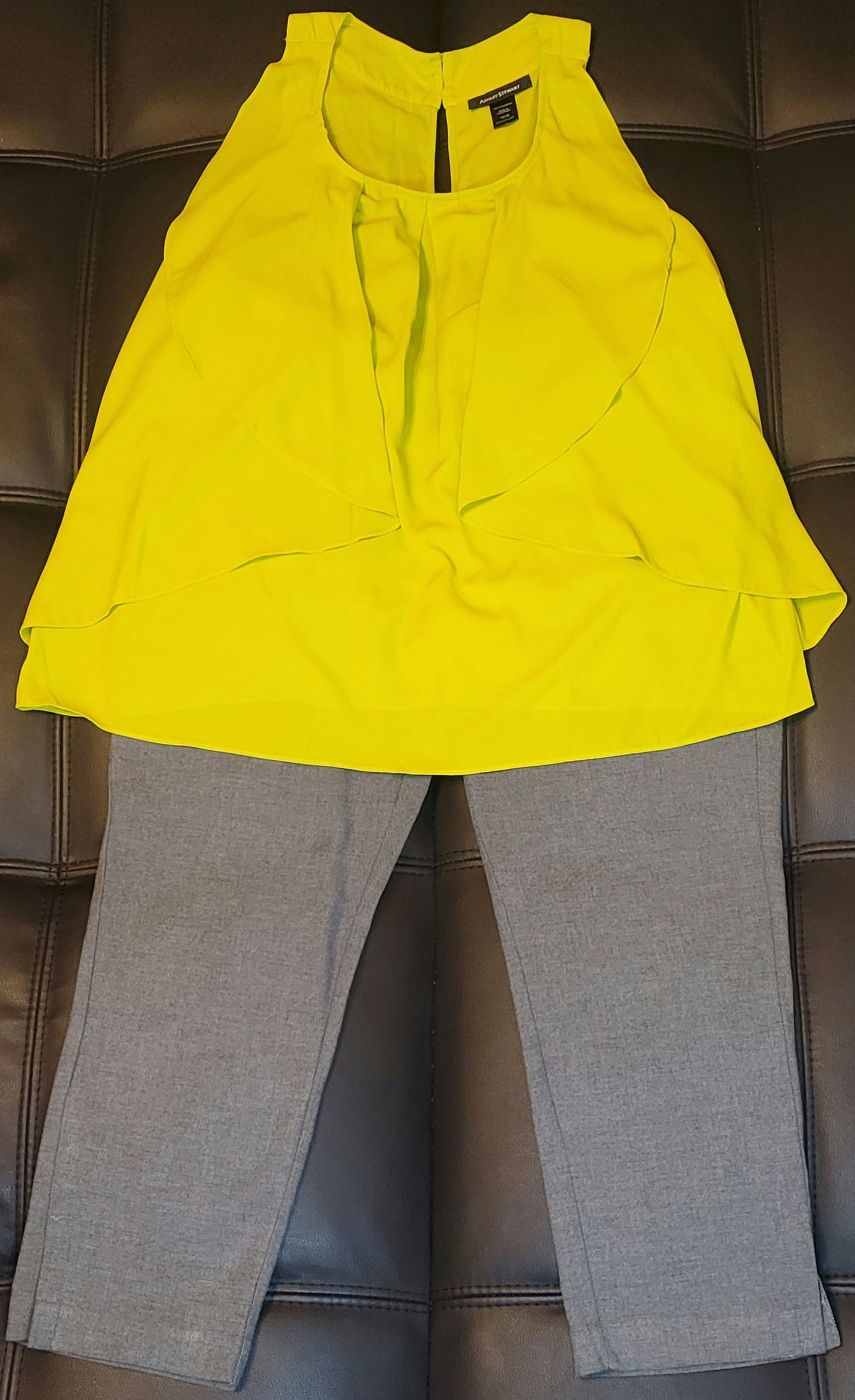 Lime Green Blouse with Salt and Pepper Colored Capri Pants