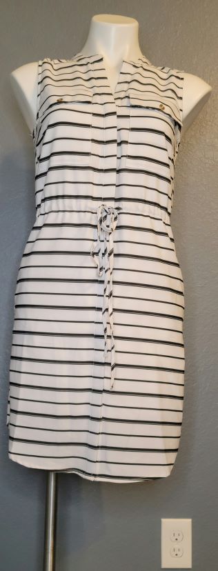 Black and White Striped Sleeveless Shirt Dress