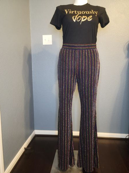Multi-Colored Striped Flare Leg Pants