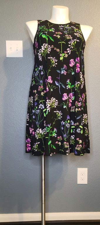 Black Floral Sleeveless A-Line Dress