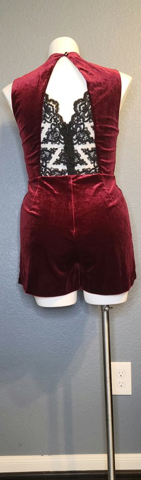 Burgundy Velvet Short Romper