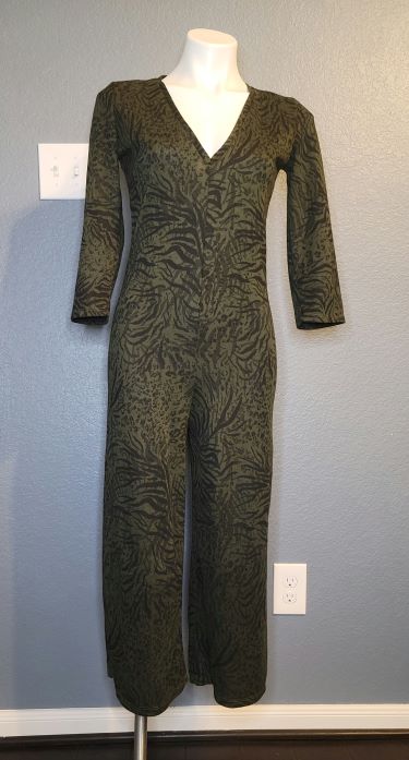 Army Green and Black Animal Print Long Sleeve Jumpsuit