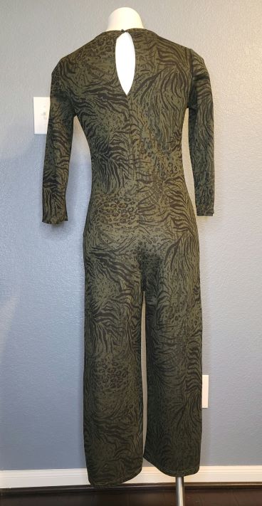 Army Green and Black Animal Print Long Sleeve Jumpsuit