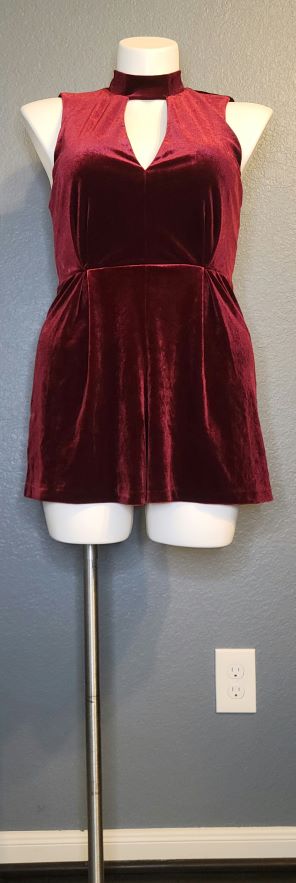 Burgundy Velvet Short Romper